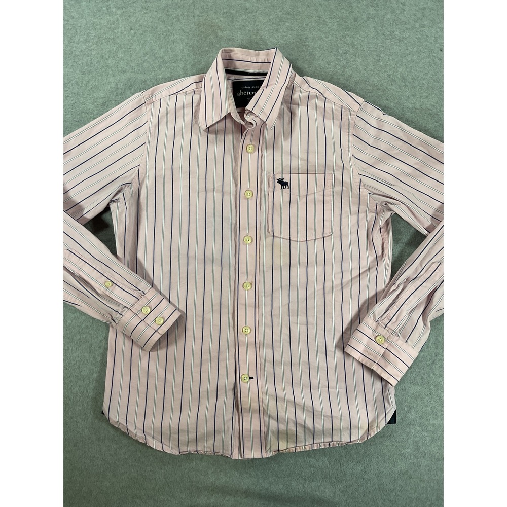 Abercrombie Kids Pink Navy Blue Striped Button Down Shirt Long Sleeve Large 2780